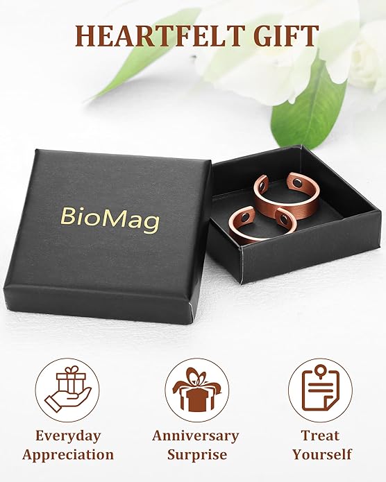 BioMag Magnetic Rings, Pure Copper Rings for Men Women, Adjustable Fingers Thumb Ring Jewelry Gift