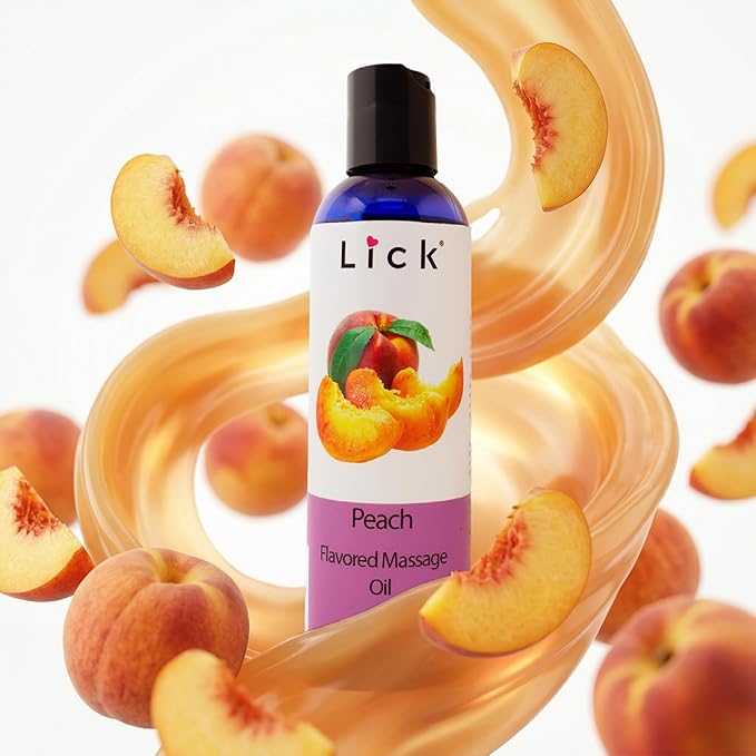 Lick Peach Flavored Massage Oil – Sweet Juicy Edible Massage Oil with Sweet Almond Oil & Vitamin E, Lightweight Glide for Couples Massage & Relaxation, 4 oz