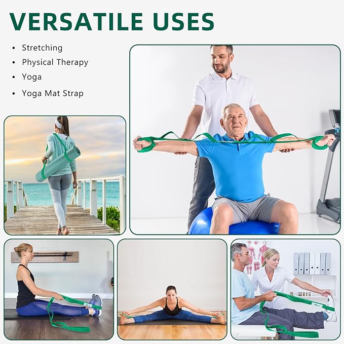 Stretching Strap Yoga Straps for Physical Therapy, 10 Loops Non-Elastic Stretch Band for Pilates, Flexibility, Exercise and Gymnastics