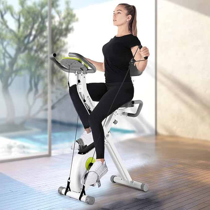 Fitnessclub Exercise Bike, 8-Level Adjustable Magnetic Resistance Stationary Bikes for Home, Indoor Cycling Bike with Heart Rate, LCD Monitor,Cup Holder, Elastic Rope for Home Bicycle Workout