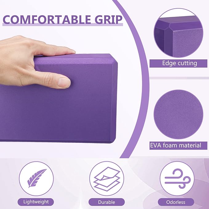 10 Pcs Yoga Blocks Eva Foam Blocks Supportive Yoga Brick Soft Non Slip Gymnastic Blocks Lightweight Dance Blocks for Stretching Accessories for Women, Pilates, Meditation (Purple)