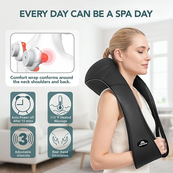 MagicMakers Electric Shiatsu Neck Massager with Heat - Pain Relief for Back, Shoulders & Feet - Gifts for Men, Women, Mom, Dad - From Daughter or Son - Ideal for Christmas, Mother's Day & Father's Day