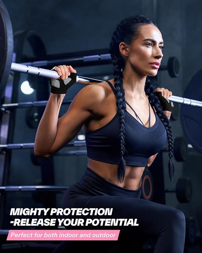 Sportneer Workout Gloves for Men & Women, Full Palm Protection Breathable Exercise Gloves w/Curved Open Back, Lightweight Fitness Gloves for Pull Up, Dumbbells, Cycling, Rowing