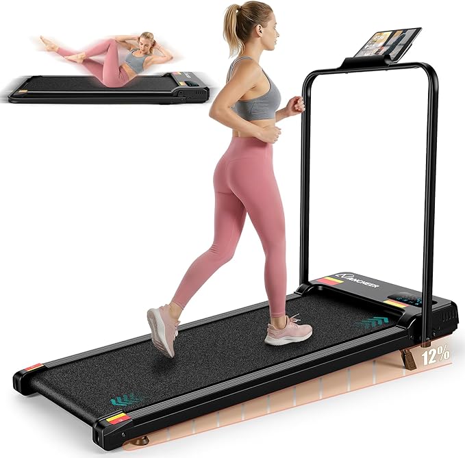 ANCHEER Walking Vibration Pad with 12% Incline & Handles,6 in 1 Foldable Under Desk Treadmill,350LBS Capacity/2S Folding/Low Noise Vibration Treadmills for Home/Office,8 Modes Control