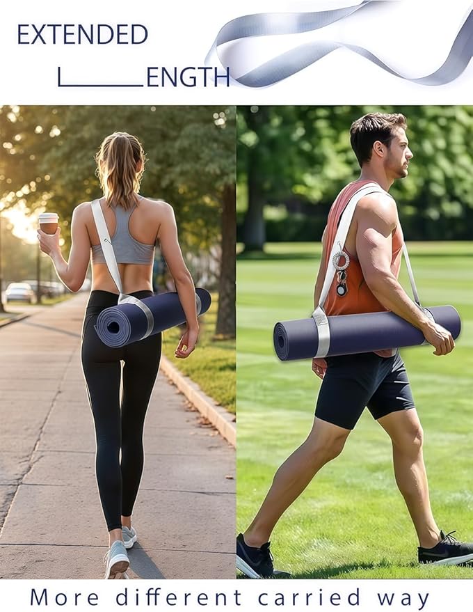 Yoga Mat Strap with Carabiner Clip, Adjustable Carrier for Yoga Mats, Silver Gray [MAT NOT Included]