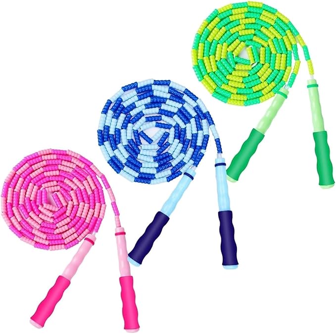 GRAWUN Jump Rope For Kids, Soft Beaded Jump Rope, Adjustable Length Tangle-Free Segmented Soft Beaded Skipping Rope，for Women, Men and Kids Keeping Fit, Workout and Weight Loss