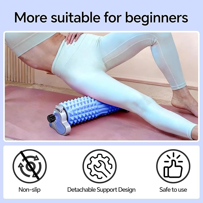 Foam Roller with Detachable Stand, 18” Deep Tissue Massage Roller, 3-Level Height Adjustable Support, Beginner-Friendly Design for Home Workout & Muscle Recovery - Blue