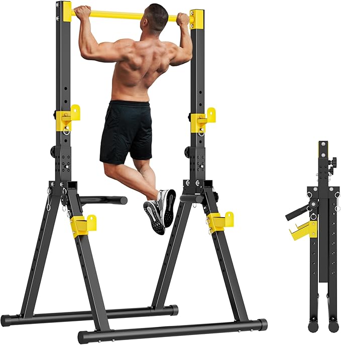 soges Foldable Power Tower, Pull Up Dip Station for Home Gym, 500 LBS Capacity Power Tower with Triangular Design, Adjustable Height Pull Up Bar for Full Body Workout