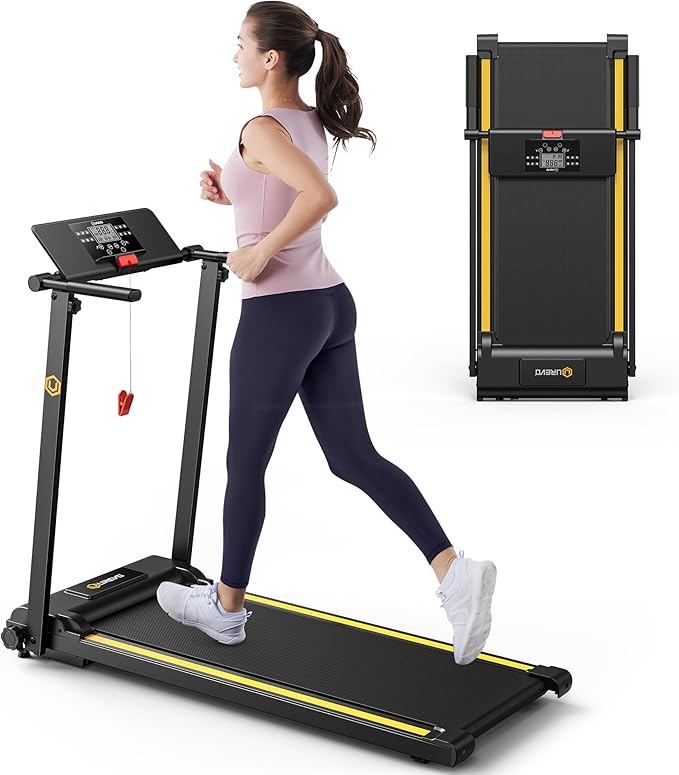 UREVO Treadmill with Standing Desk Workstation, Walking Pad Treadmills for Home Office, Under Desk Compact Design Treadmill with HIIT Programs, Remote Control, LED Display