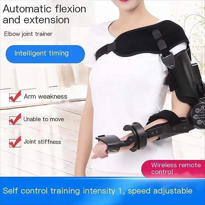 Elbow Joint Recovery Device, Stroke Rehabilitation arm Elbow Protector, Hemiplegia Robot Training Device, hinged Elbow Support arm Exerciser with Remote Control and Intelligent Timing(Left)