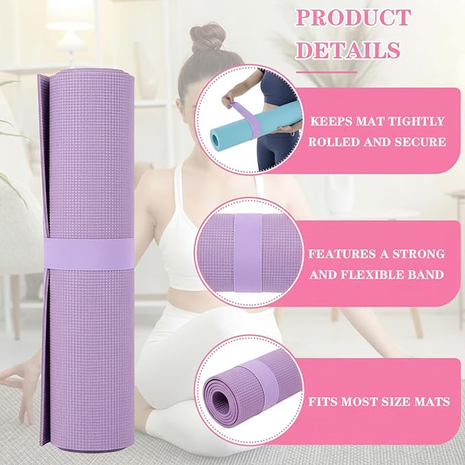 Yoga Mat Strap, One Snap Yoga Mat Slap Band for Keep Mats Tightly Rolled, Elastic One Snap Straps Band