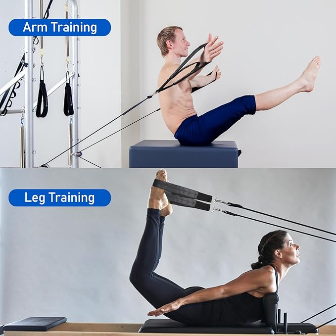 TOBWOLF Pilates Straps - Double Loop D-Ring Straps for Reformer, Padded, Home Gym Workout