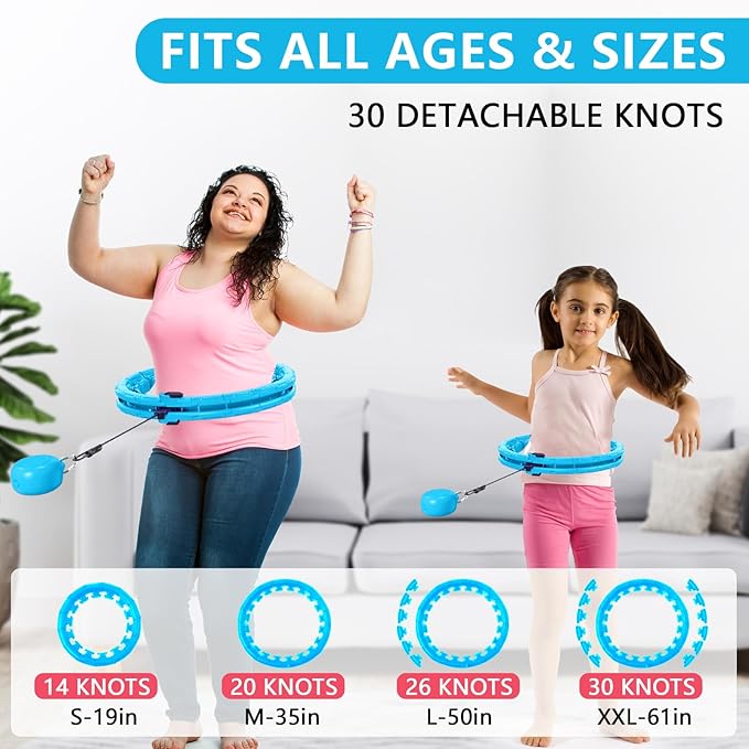 30/24/12 Knots, Upgraded Magnetic Lock Weighted Hula Hoop for Kids Adults Weight Loss, Infinity Hoop Plus Size, Home Indoor Outdoor, Fitness Exercise, Abdominal Toner