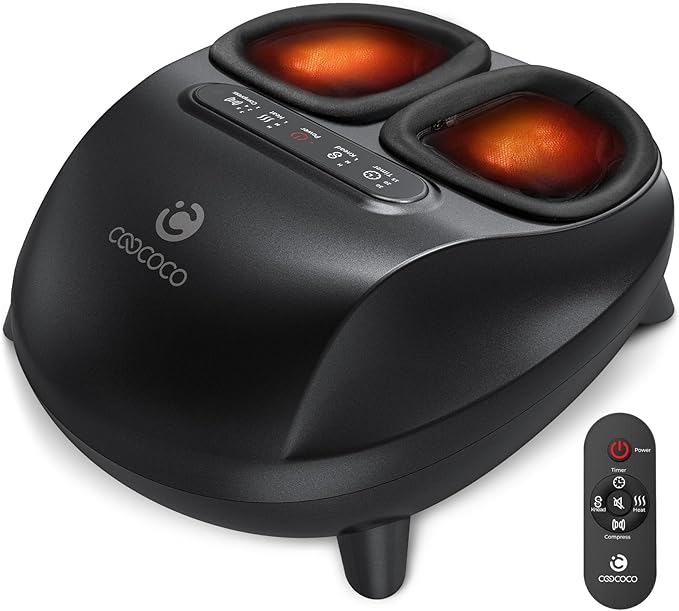 CooCoCo FSA Eligible Foot Massager with Heat, Upgrade ABS Feet Massager with Remote, Foot Massager for Neuropathy & Plantar Fasciitis, Foot Massage Machine with Base, Kneading Compression, Foot Warmer