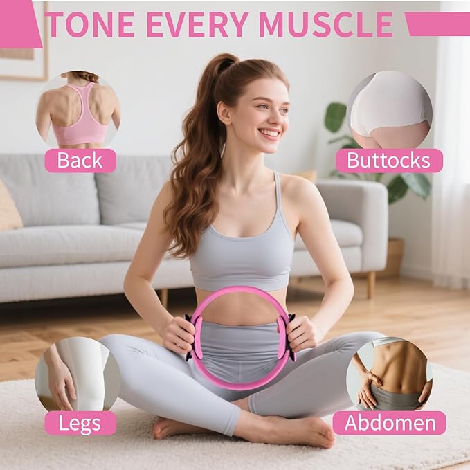 Pilates Kit for Home Workouts for Women-12-Piece Equipment Set with Ring,Yoga Ball,5 Resistance Bands,Figure-8 Band,Arm Stretcher,Grippy Socks,Storage Bag for Toning,Strength & Flexibility