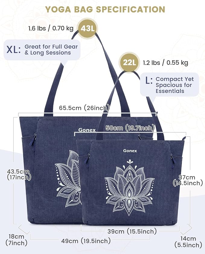 Gonex Yoga Mat Bag, Large Tote Bag with Multi Pockets for Women Men, Canvas Mat Carrier, Full Zipper Easy Access for Pilates Gym Travel