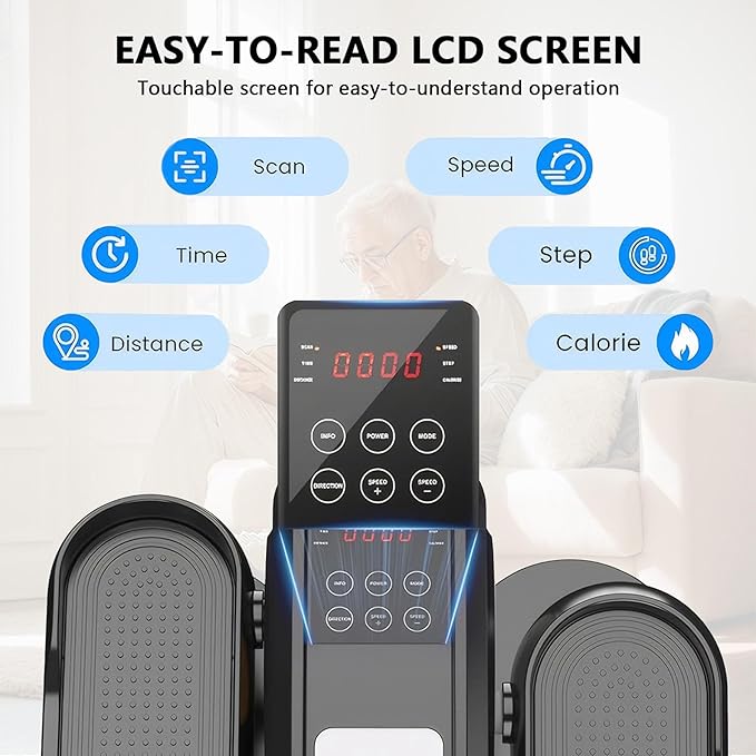 Under Desk Elliptical Machine, Elipse Leg Exerciser Electric as Seen on Tv with 12 Adjustable & Led Monitor, Leg Exerciser While Sitting for Seniors, Quiet & Portable, Fully Assembled