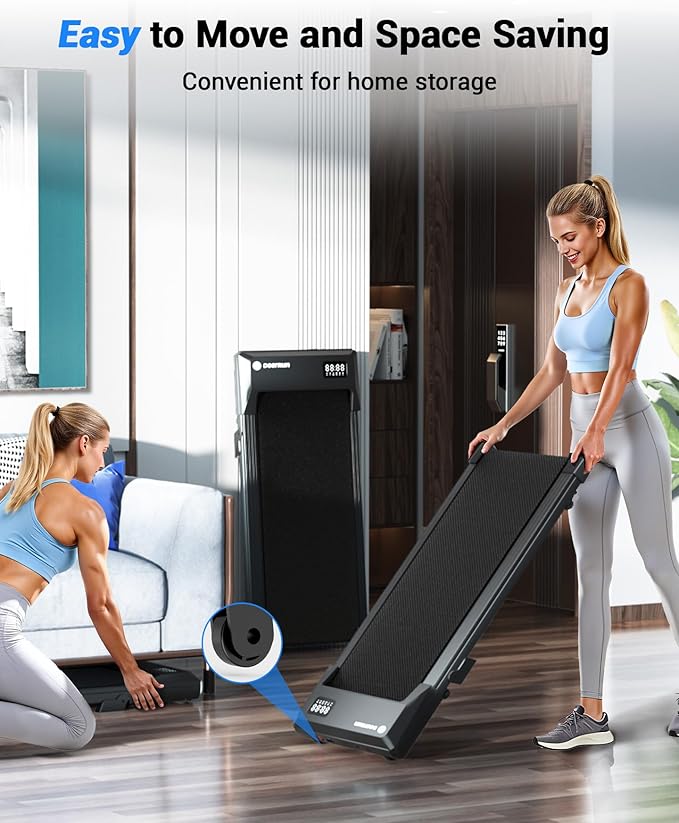 DeerRun Under Desk Walking Pad Treadmill for Home Office & Small Spaces, 6% Manual Incline, 0.6–3.8 MPH Walking Speed, 2.5 HP, 300 lb Capacity, App & Remote Control