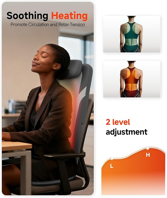 Snailax Gifts for Men Women Chair Back Massager for Full Back Pain Relief Deep Tissue, Vibration Heated Seat Cushion Long Track Dual 3D Shiatsu Rollers, 3 Height Settings Foldable Massage Chair Pad