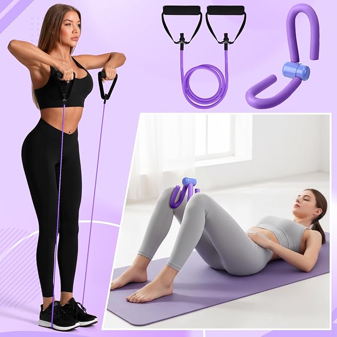 17 Pcs Home Pilates Kit with Resistance Bands 6 Tube Pedal Puller Resistance Band Set for Women Weight Loss Leg Training Workout Equipment Gym Exercise Equipment Beginners Yoga
