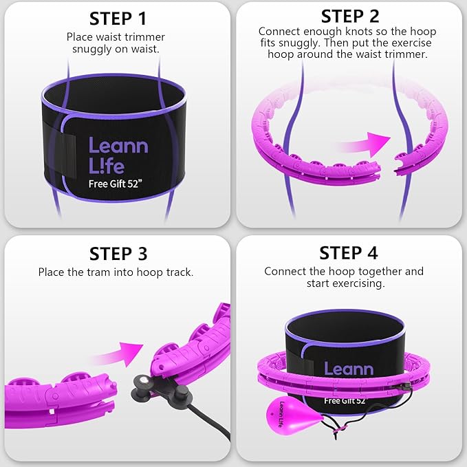 U2-26 Knots 19”- 56”, Weighted Hula Hoop for Adults Weight Loss, Infinity Hoop Plus Size, Children Adults Home Outdoors, Fun Fitness Exercise, Abdominal Toner,Free Waist Trimmer&Wash Bag