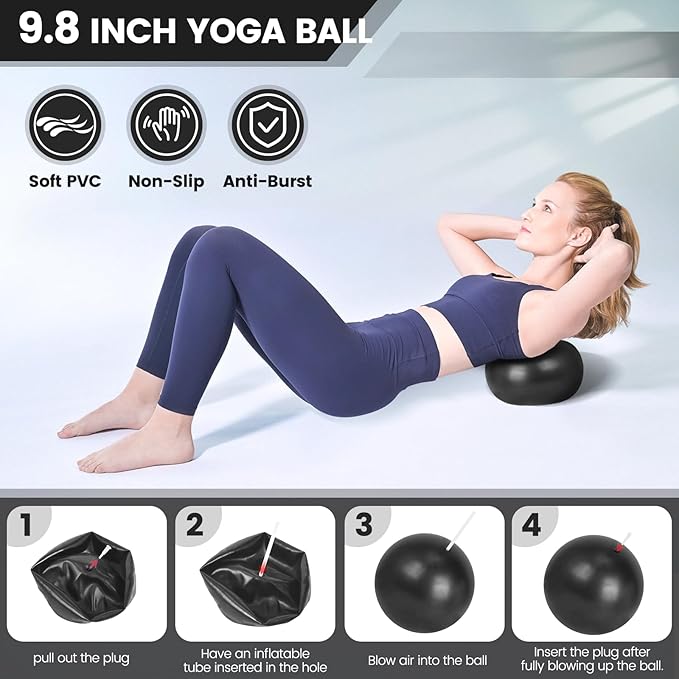 Home Pilates Essentials Kit for Women - Complete Pink Equipment Set with 9 Inch Yoga Ball, Figure 8 Resistance Band, Bands & Accessories, Ring for Beginners Workouts