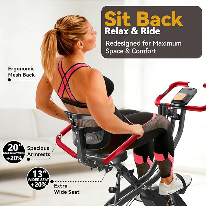 Foldable Exercise Bike Stationary Bikes for Home, 5 IN 1 Indoor Workout Bike, Cycling Bike with 16-Level Quiet Magnetic Resistance, 6.6 LBS Flywheel and 300LBS Capacity for Senior and Home Workout