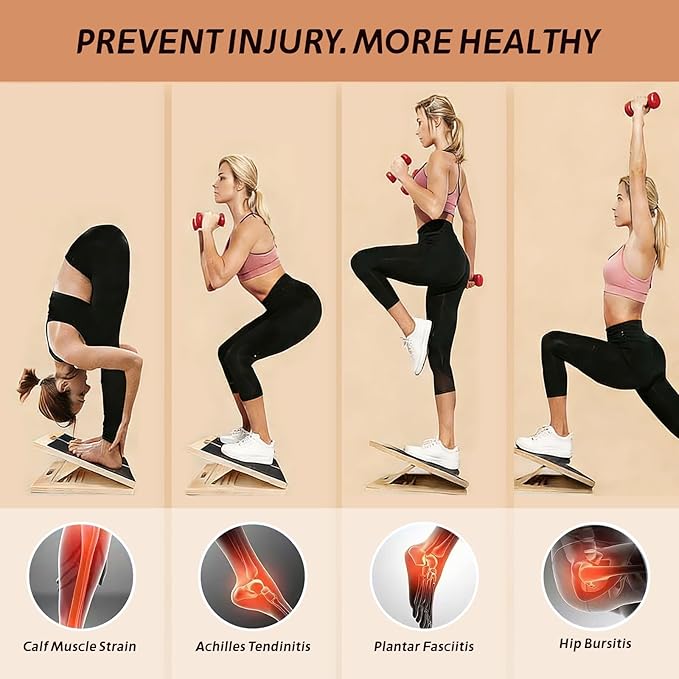 ZALL Wooden 2-in-1 Slant & Balance Board, Adjustable Wobble Design for Calf Stretch Exercise, Knee Ankle Heel Foot Pain Relief