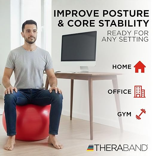 THERABAND Pro Series Exercise Ball, 22" Red Stability Ball for 5'1"–5'6" Users, Anti-Burst Yoga & Pilates Ball, Balance & Core Trainer, For Athletes Fitness at Gym & Home