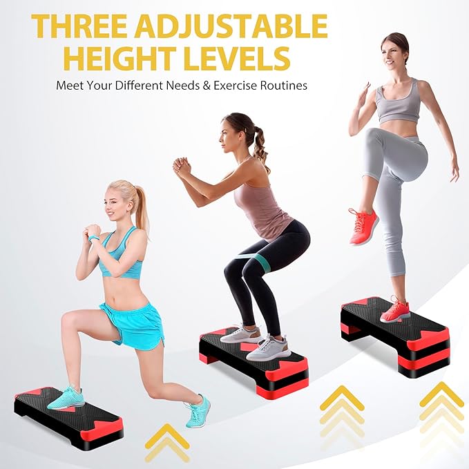 26.5 Inch Aerobic Exercise Step Platform for Home Gym, 4” 6” 8”Adjustable Risers for Step up Fitness Workout, Stepper Step Trainer, Green