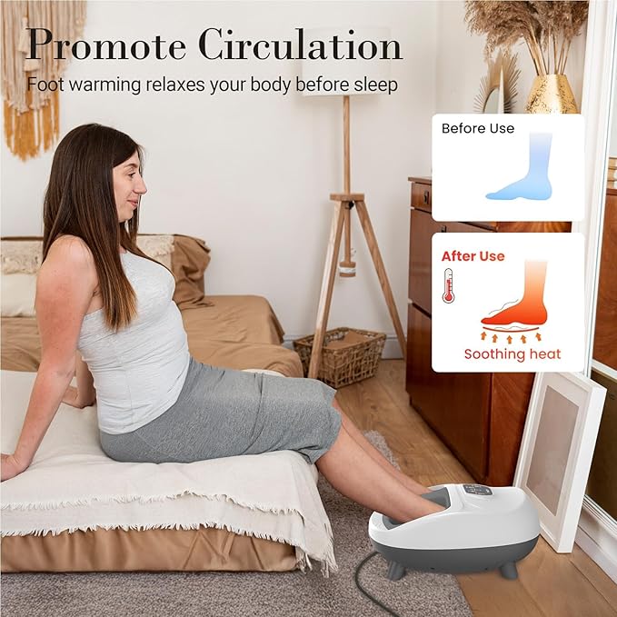 Foot Massager for Plantar Fasciitis, Upgraded Full Feet Shiatsu Massage with Heat, Remote Control Multi-Level Settings Foot Massager for Neuropathy, for Women Men(White)