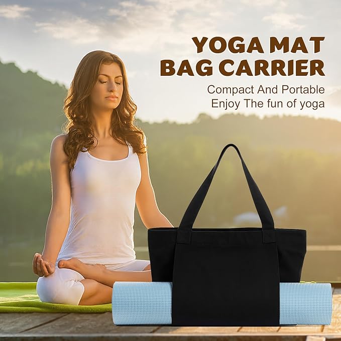 Yoga Mat Carrier, Gym Bag With Yoga Mat Holder, Women Canvas Tote With Shoulder Strap For Pilates, Travel, Office, Sports, Workout And Beach – Inner Zippered Pocket, Fits Standard And Small Mats