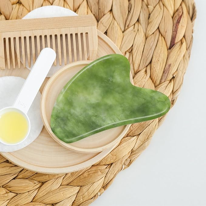 2 PCS Jade Stone Gua Sha Massage Tool Set Body GuaSha Tool with Handle Muscle Scraping Massage Tools Facial Anti Cellulite Spa Acupuncture Tools for Massage, Lymphatic Drainage Valentine's Day Gifts