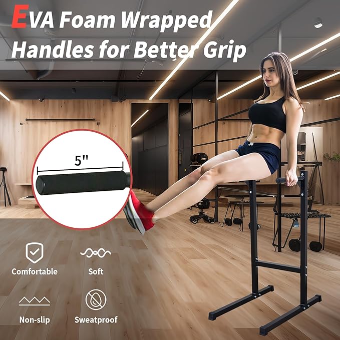 Adjustable Height Dip Bar Station, Heavy Duty Dip Station for Home Gym,Multi-function Dip Station Pull Up Bar Full Body Strength Training Workout Fitness Equipment for Tricep Dips
