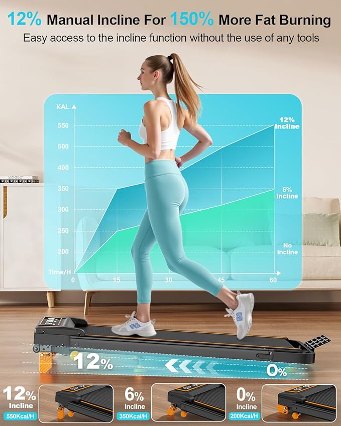 Walking Pad with 12% Incline/Adjustable Height, Upgraded 3.5HP Walking Pad with Handle Bar, 4 in 1 Foldable Under Desk Treadmill, Electric Portable Treadmills for Home 350LBS, LED Display