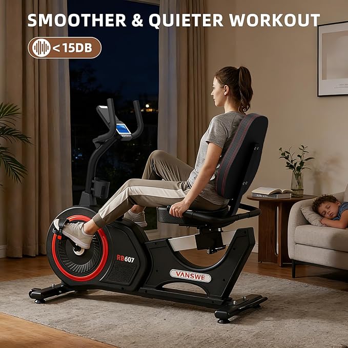 VANSWE Recumbent Exercise Bike, Recumbent Stationary Bikes for Home 400 LBS Weight Capacity, Exercise Bike for Home Seniors with Smart App and Bluetooth Connectivity, LED Display, Pulse Handle