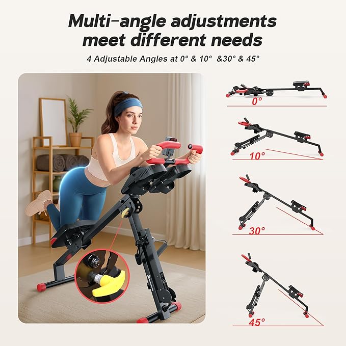 WARMOUNTS Ab Machine, 4 in 1 Foldable Rowing Machine Full Body Workout for Home Gym, Ab Workout Machine with 4 Adjustable Handle & LCD Monitor