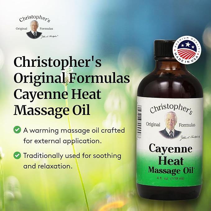Christopher's Original Formulas Cayenne Heat Massage Oil, 4 Fluid Ounce | Warming Sensation for Muscles & Joints | Natural Comfort & Relaxation | Pure Herbal Formula