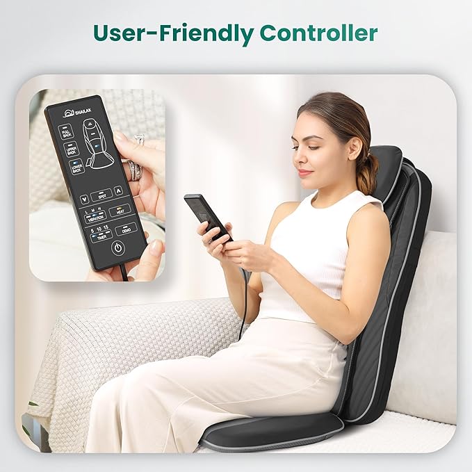 Snailax Gifts for Mom, Dad Shiatsu Back Massager with Heat & Vibration, 3D Kneading Massage Chair Pad for Pain Relief Deep Tissue, Chair Massager for Office Home Chair Use