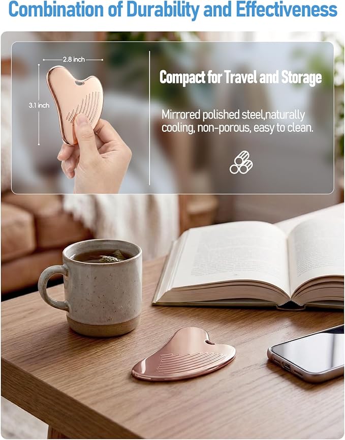 Non-Slip Grip Stainless Steel Gua Sha Tool for Face, 2026 Updated Ribbed Facial Guasha Massage Tool Cooling Metal Face Massager Scraper for Jawline Sculpting Cheeks & Chin, Present for Women Mother
