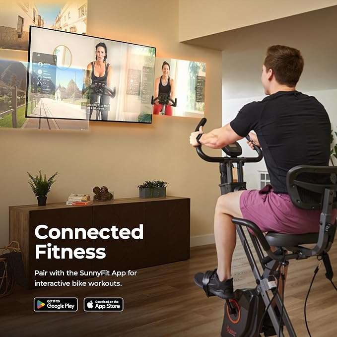 Sunny Health & Fitness Sunny Health & Fitness Smart Folding X-Bike, Portable Compact Exercise Bike for Indoor Cycling Workout, Home Cardio Training Machine, Free SunnyFit App Bluetooth Connect