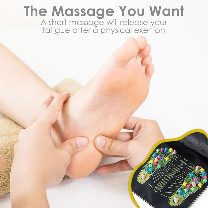 Foot Massage Mat, Reflexology Walk Stone Road Acupressure Mat with Chart, Feet Pressure Point Mat for Long Sitting Elderly Students and Office Workers (68.9 x 13.78 Inches)