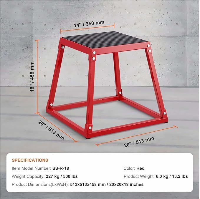 Plyometric Jump Box 18 Inch, Steel Plyometric Box for Fitness, Jumping Agility Platform for Home Gym, Strength Training Step Up Box - Red