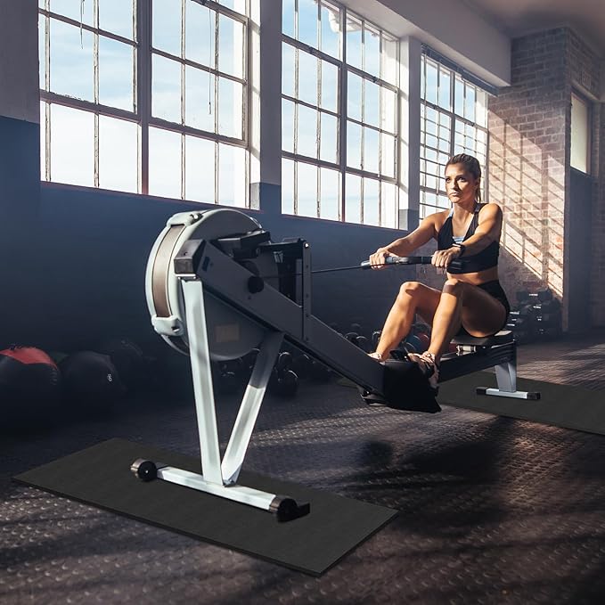 2PCS Fitness Equipment Mats and Floor Protector, Non-Slip Mat Rowing, Rowing Machine Bike Mat for Carpet & Hardwood Floors, Exercise Bike Mats (Two Pieces:30 * 12 inch)