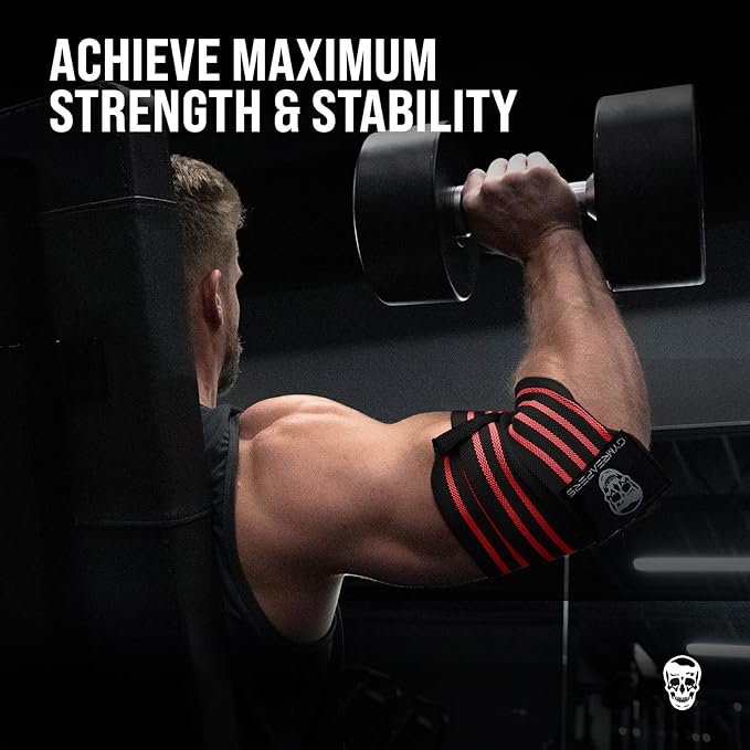 Gymreapers Weightlifting Elbow Wraps (1 Pair) - Flexible 40'' Elbow Compression Strap & Joint Support Brace - for Bench Press, Powerlifting, and Pressing