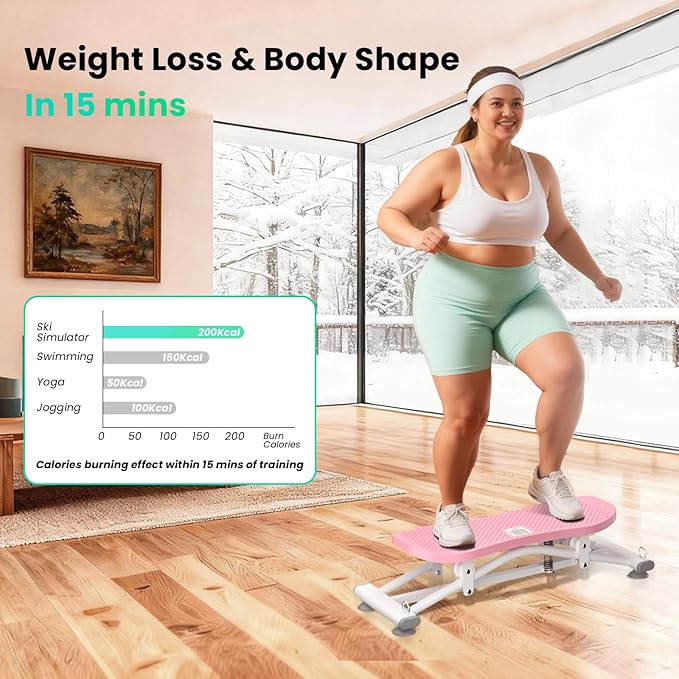 Balance Board with Resistance Bands, 300LBS Ski Balancing Machine Exercise Equipment LCD Monitor for Cardio, Home Ski Simulator Trainer for Full Body Workout