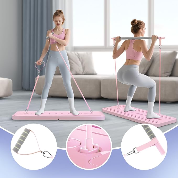 5 in 1 Pilates Board, Foldable Pilates Reformer Set with Resistance Bands, Portable Pilates Sliding Board, Trainer Machine for Home Workout, Ab, Core, Fitness, Exercise
