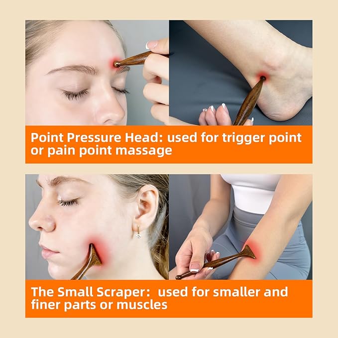NHO 2-in-1 Sandalwood Gua Sha Tool Fascia Scraper & Lymphatic Drainage for Face, Neck, Jaw, Shoulder, Deep Tissue Muscle Relaxer, Myofascial Trigger Point Scraper for Full Body Massage