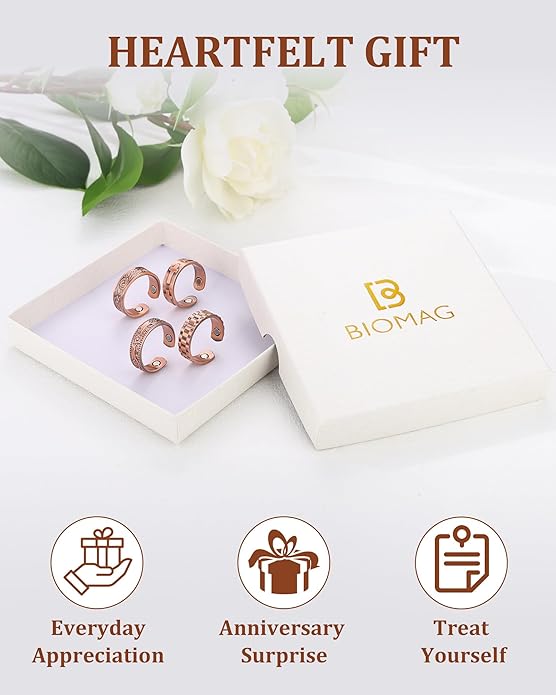 BioMag Magnetic Rings, Pure Copper Rings for Men Women, Adjustable Fingers Thumb Ring Jewelry Gift