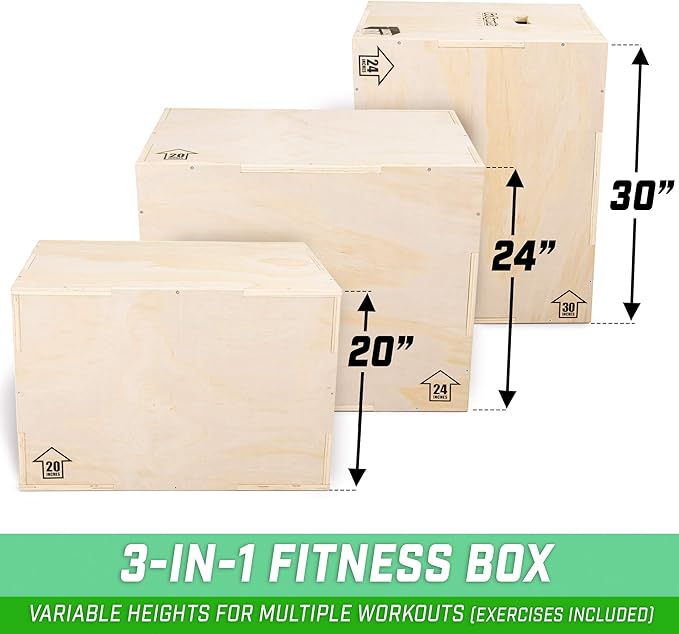 GoSports Fitness 3-in-1 Plyo Jump Box - Small, Standard, or XL - Launch Box Exercises for All Skill Levels